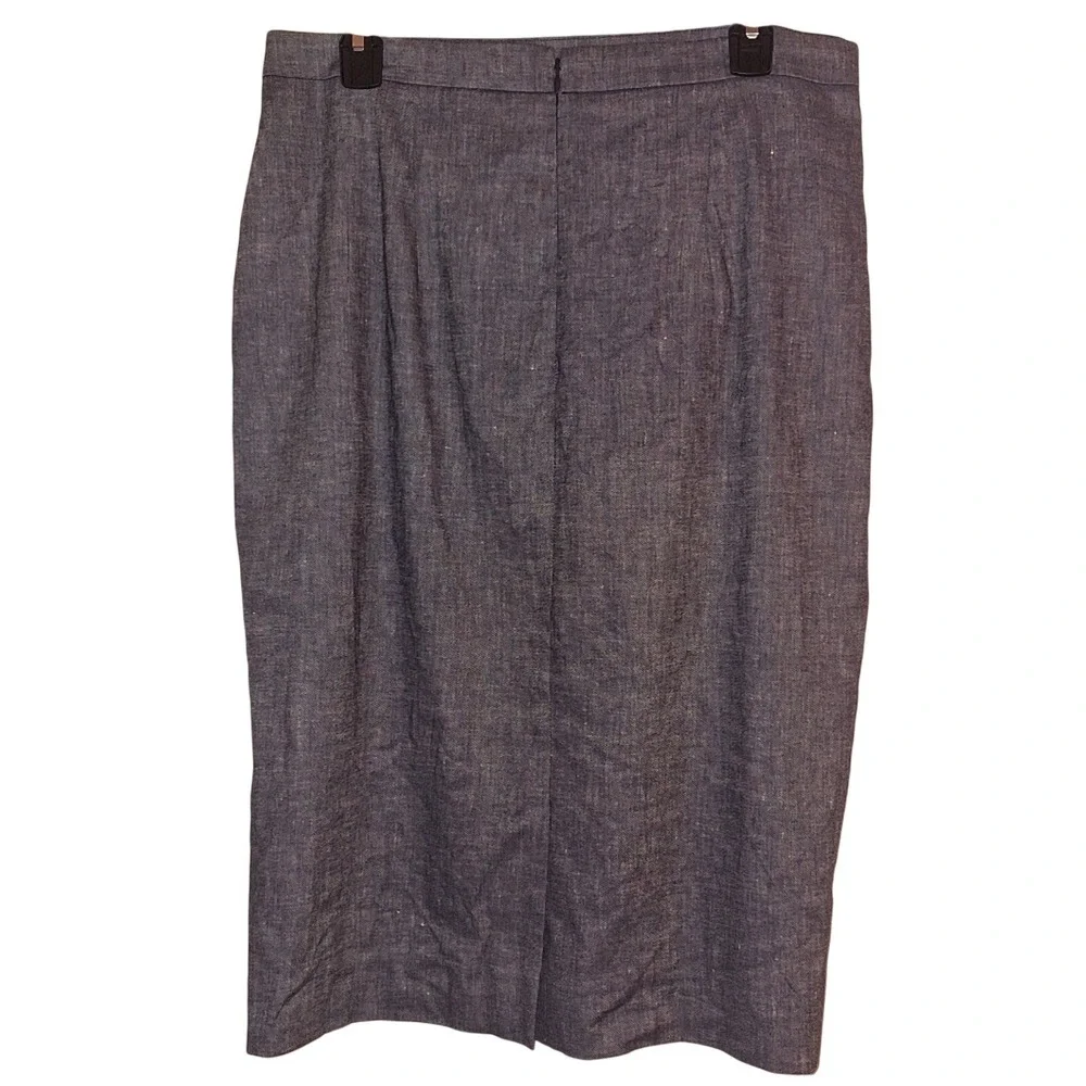 Ann Taylor Womens 12T Denim Blue Midi Wrap Skirt Tie Waist Linen Blend - Picture 2 of 6